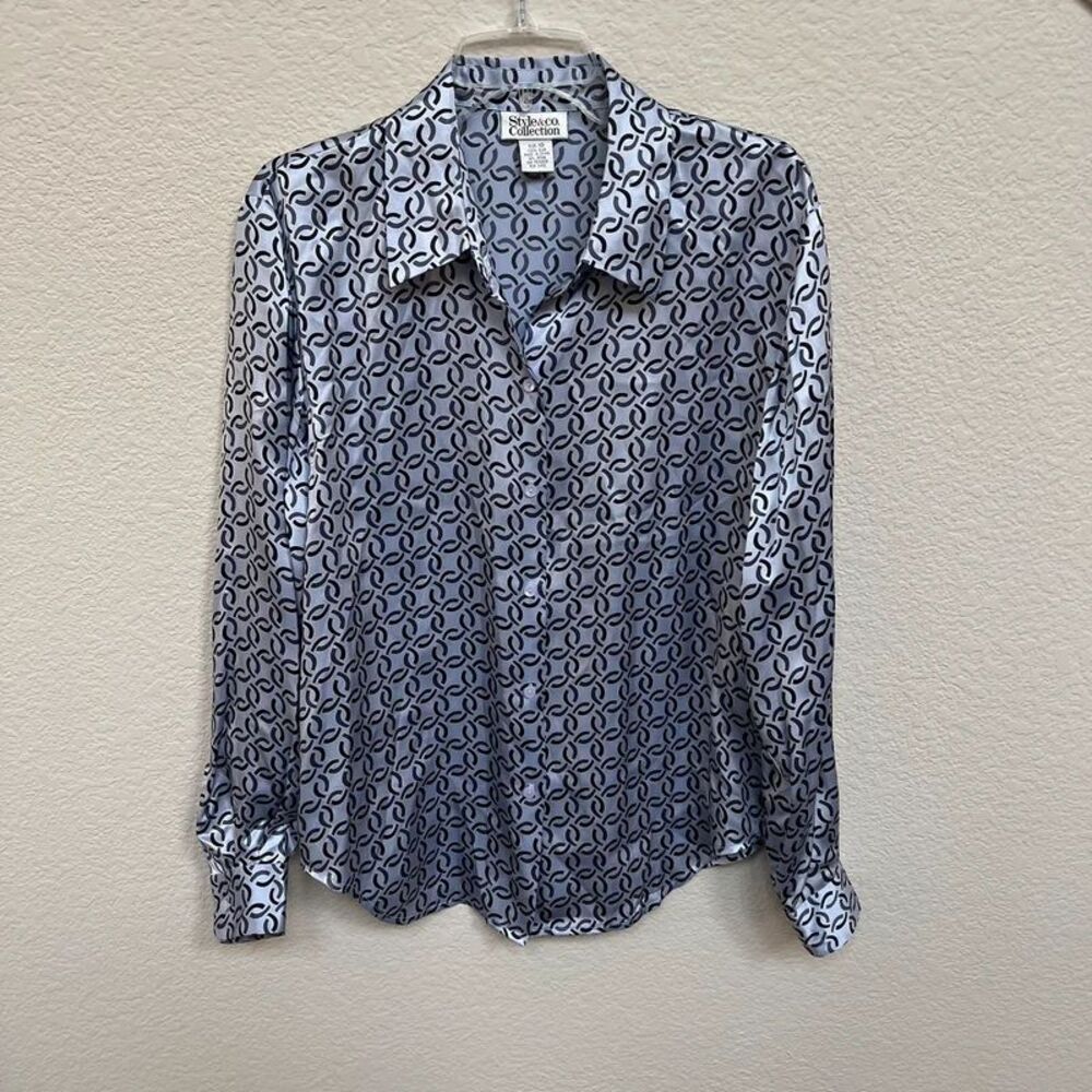 Vintage 90s Style & Co 100% Silk Chain Link Blouse Size 10 Quiet Luxury Academia